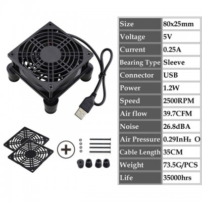 Ventilateur de routeur ou boîtier TV USB 5V 80mm 92mm 120mm 140mm