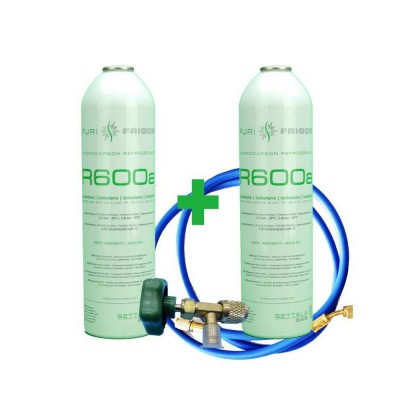 2 bouteilles gaz réfrigérant R600 + tuyau + valve 420Gr isobutane